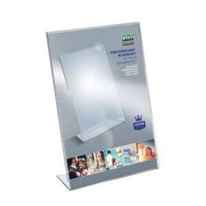 Portadepliant in acrilico con base a L Lebez formato 13x18 cm - verticale -