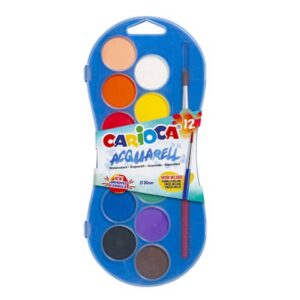 Astuccio acquerelli in pastiglia Carioca Ø 30 mm conf. da 12 colori assortiti -